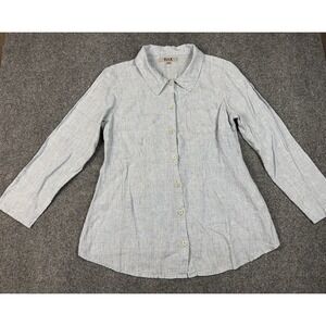 Flax Women's Linen Button Down Long Sleeve Blue Check Shirt Dress Small Pocket
